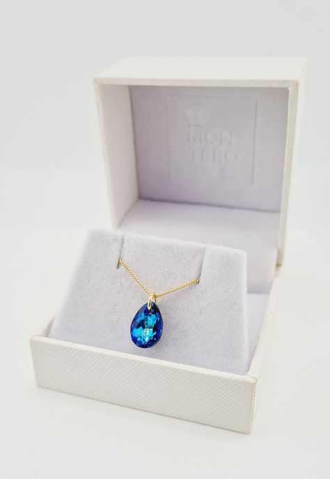 Collar Gota de Luz Gold Cristales Genuinos Bermuda Blue-2