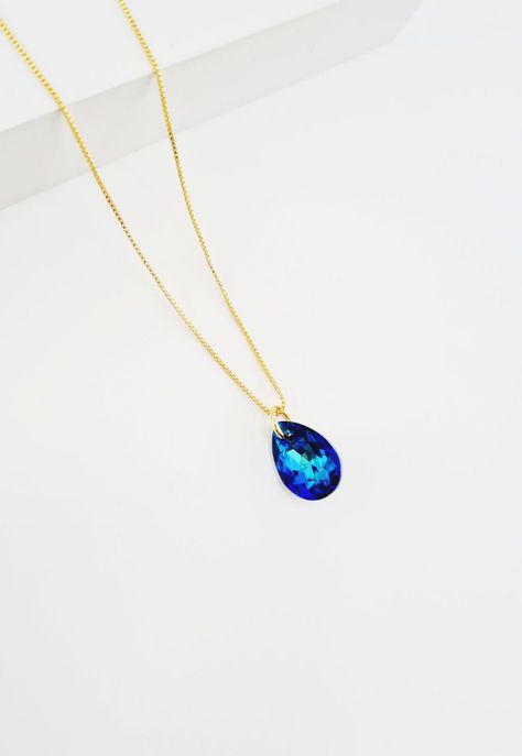 Collar Gota de Luz Gold Cristales Genuinos Bermuda Blue-1