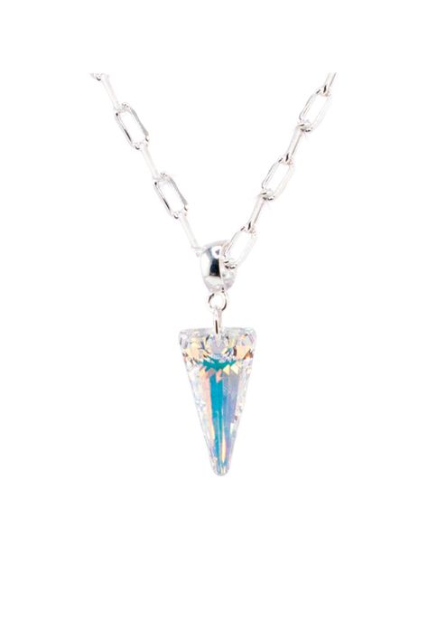 Collar Chiara Silver Baño de Oro Blanco 24k y Cristales Genuinos Aurora Boreal-0