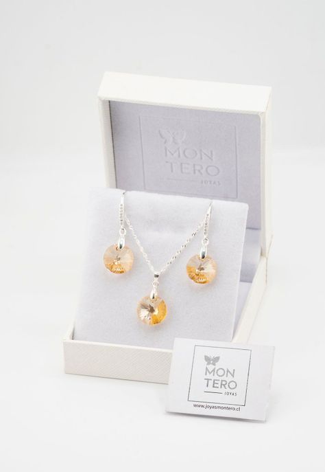 Conjunto Madrid Plata Italiana 925  Cristal Genuino Golden -1