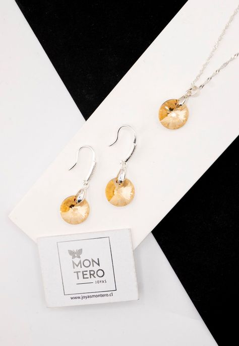 Conjunto Madrid Plata Italiana 925  Cristal Genuino Golden -2