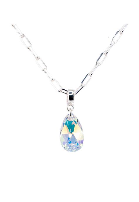 Collar Chiara Silver Baño de Oro Blanco y Cristales Genuinos Aurora Boreal-0
