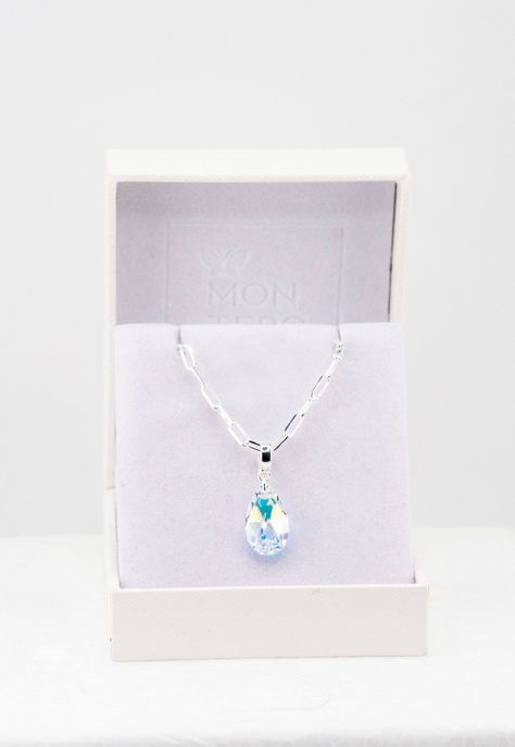 Collar Chiara Silver Baño de Oro Blanco y Cristales Genuinos Aurora Boreal-2