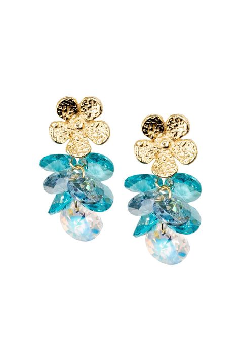 Aros Moana Baño de Oro 24k y Cristales Genuinos Turquesa-0