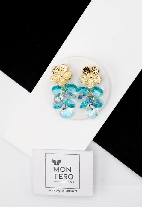 Aros Moana Baño de Oro 24k y Cristales Genuinos Turquesa-1