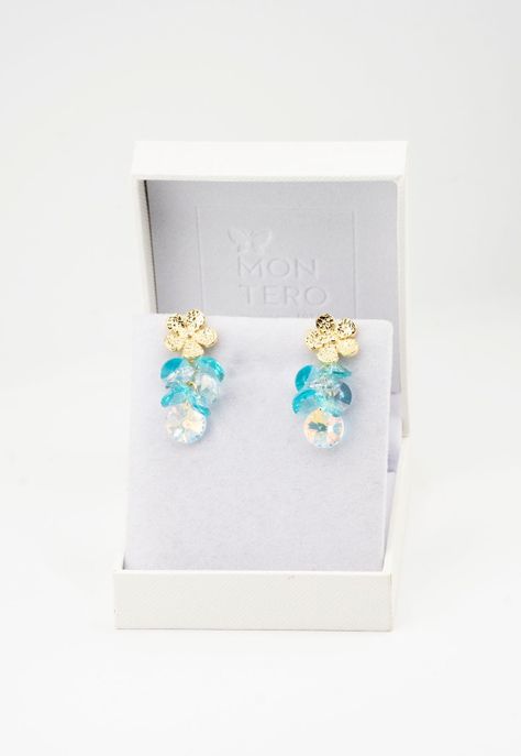 Aros Moana Baño de Oro 24k y Cristales Genuinos Turquesa-2