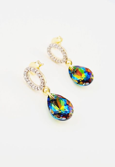 Aros Gota de Luz Gold Cristales Genuinos Vitral Medium -2