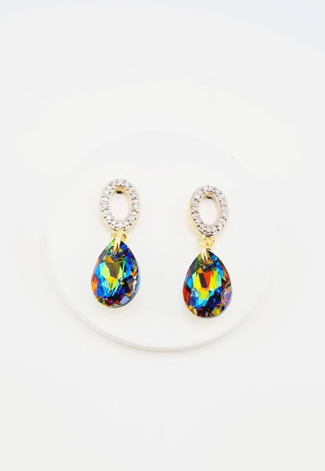 Aros Gota de Luz Gold Cristales Genuinos Vitral Medium -4
