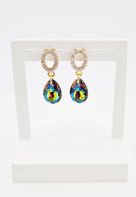Aros Gota de Luz Gold Cristales Genuinos Vitral Medium -1