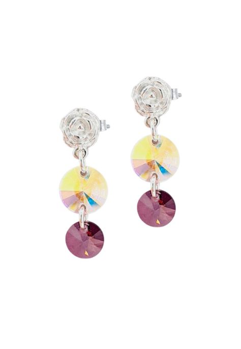 Aros Spring Baño de Oro Blanco y Cristales Genuinos Aurora Boreal-0
