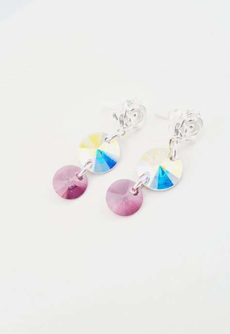 Aros Spring Baño de Oro Blanco y Cristales Genuinos Aurora Boreal-1