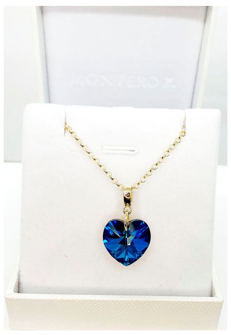 Collar Gran Romance Gold Cristal Genuino Bermuda Blue-3
