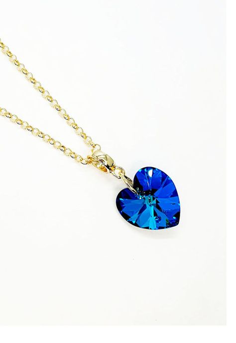 Collar Gran Romance Gold Cristal Genuino Bermuda Blue-2