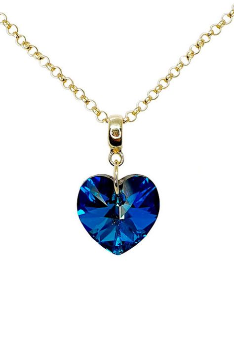 Collar Gran Romance Gold Cristal Genuino Bermuda Blue-0
