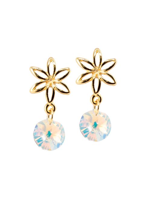 Aros Elsa Baño de Oro 24k y Cristales Genuinos Aurora Boreal-0