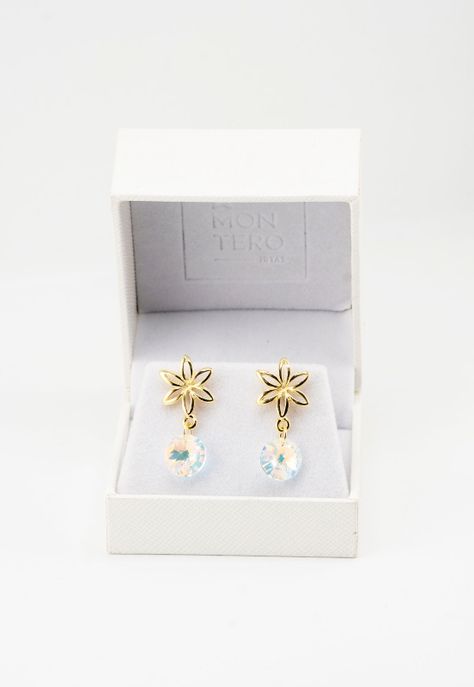 Aros Elsa Baño de Oro 24k y Cristales Genuinos Aurora Boreal-2