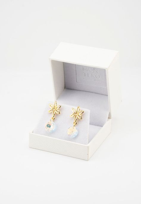 Aros Elsa Baño de Oro 24k y Cristales Genuinos Aurora Boreal-3