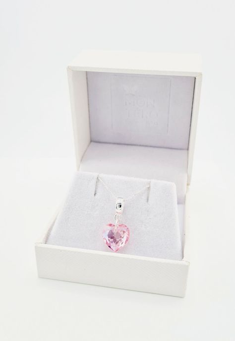 Collar Amor Baño de Oro Blanco Cristales Rose Shimmer.-1