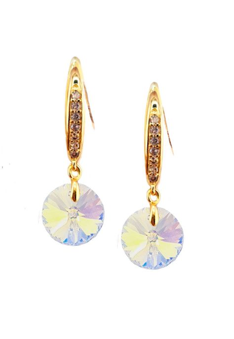 Aros Aurora Gold Baño de Oro 24k y Cristales Genuinos Aurora Boreal-0
