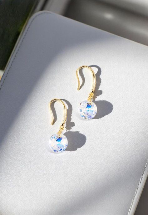 Aros Aurora Gold Baño de Oro 24k y Cristales Genuinos Aurora Boreal-1