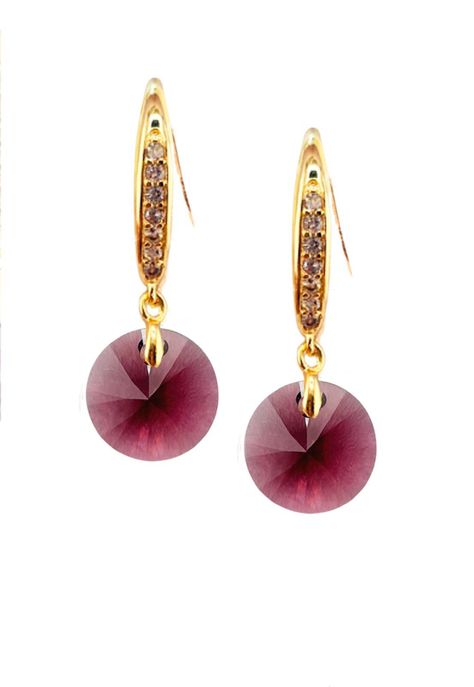 Aros Aurora Gold Baño de Oro 24k y Cristales Genuinos Amethyst-0