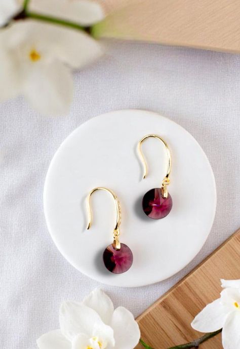 Aros Aurora Gold Baño de Oro 24k y Cristales Genuinos Amethyst-1
