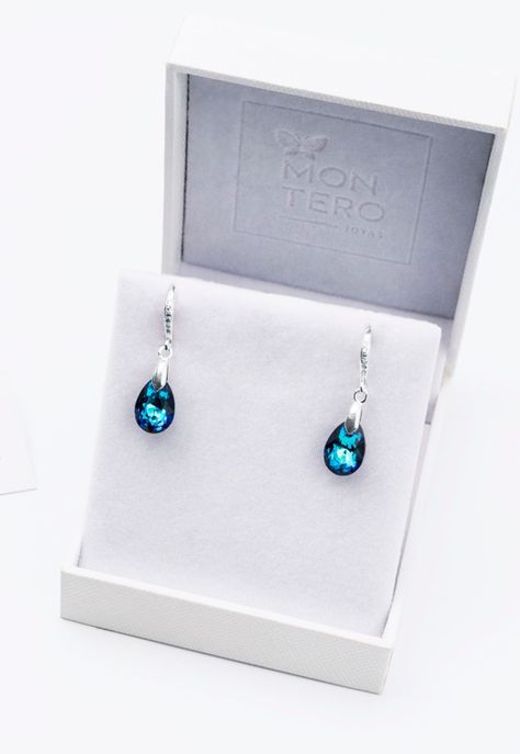 Aros Gota de Luz Cristales Genuinos Bermuda Blue. -2