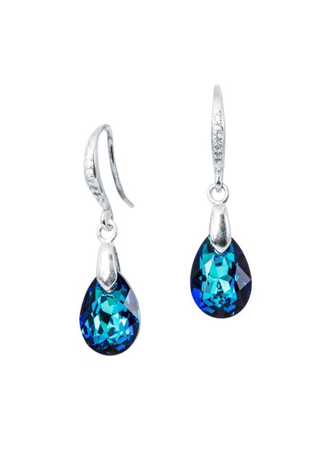 Aros Gota de Luz Cristales Genuinos Bermuda Blue. -0