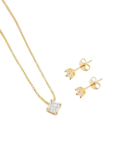 Conjunto Victoria Gold con Circon Blanco Baño de Oro 24k-0
