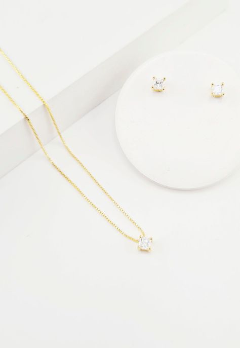 Conjunto Victoria Gold con Circon Blanco Baño de Oro 24k-1