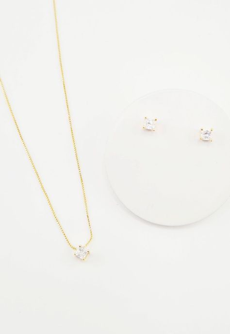 Conjunto Victoria Gold con Circon Blanco Baño de Oro 24k-2