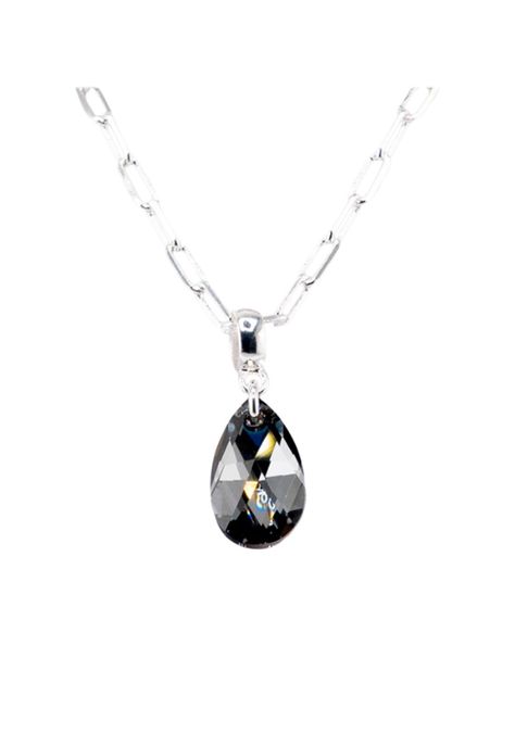 Collar Chiara Silver Gota Baño de Oro Blanco y Cristales Genuinos Silver Night -0
