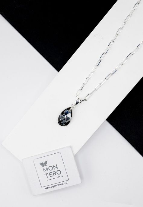 Collar Chiara Silver Gota Baño de Oro Blanco y Cristales Genuinos Silver Night -1