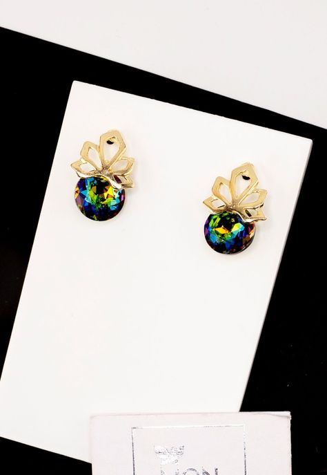 Aros Bali Gold Cristales Genuinos Vitral Medium-2