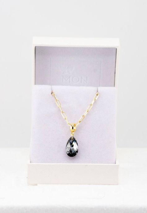 Collar Chiara Gold Baño de Oro 24k y Cristales Genuinos Silver Night-3