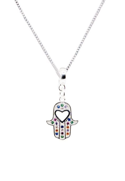 Collar Fatima Colores Baño de Oro Blanco-0