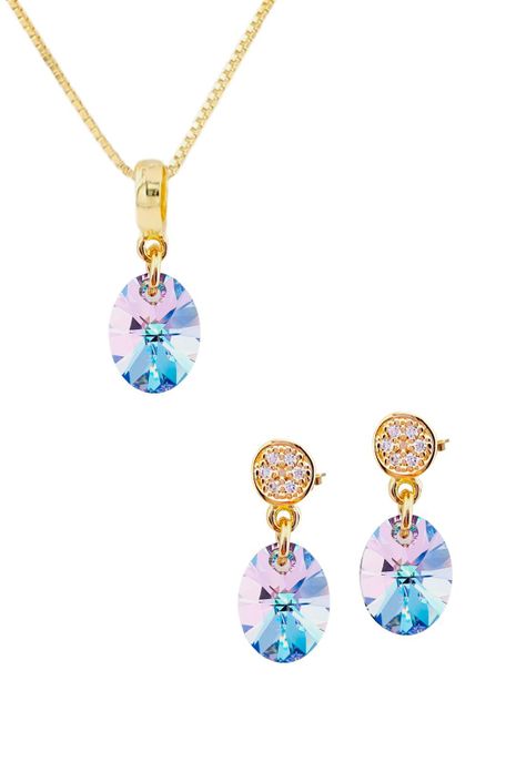 Conjunto Praga Gold Baño de Oro y Cristales Genuinos Vitral Light-0