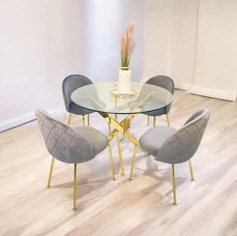Juego de comedor redonda para 4 personas 100 cm modelo Elite con Silla Luxury.-0