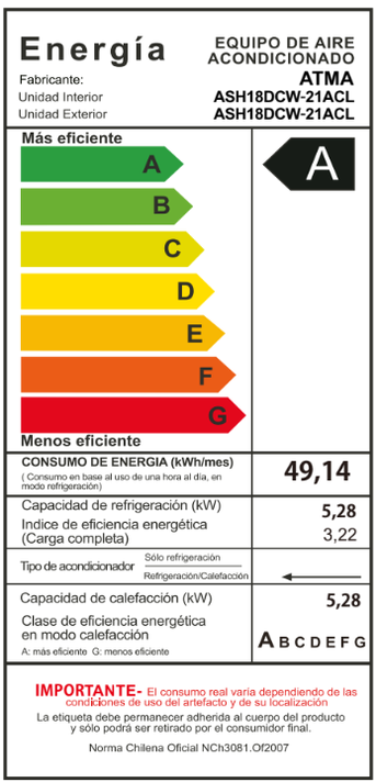 Aire Acondicionado Atma Split Frío Calor 18000btu-8