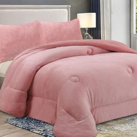 COBERTOR DE INVIERNO PLUSH LISO TAMAÑO KING ROSA.-1