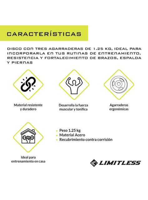 Disco Preolímpico Acero con Asas 1.25 kg Limitless-1