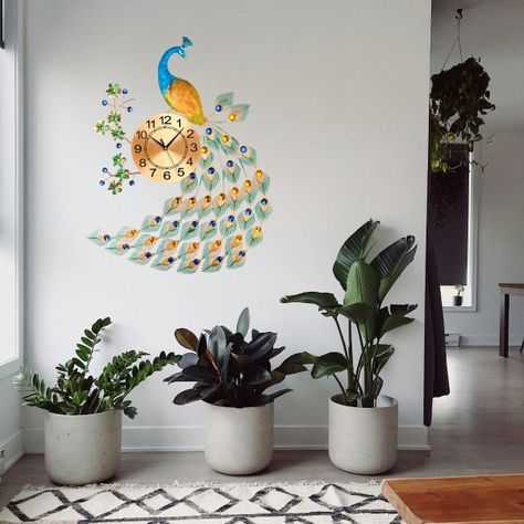 Reloj Decorativo Pared Pavo Real Elegante Jhn-1