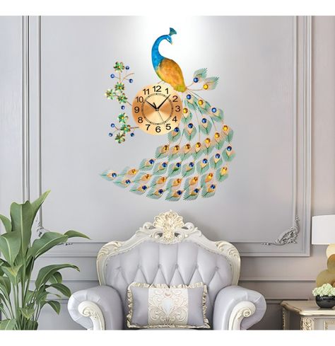 Reloj Decorativo Pared Pavo Real Elegante Jhn-3