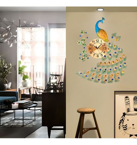 Reloj Decorativo Pared Pavo Real Elegante Jhn-5