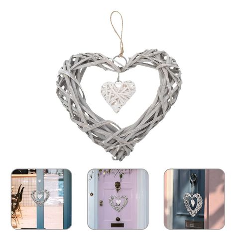 Corazón Colgante 25cm Mimbre Rústico Bricolaje Set de 2 Jhn-2