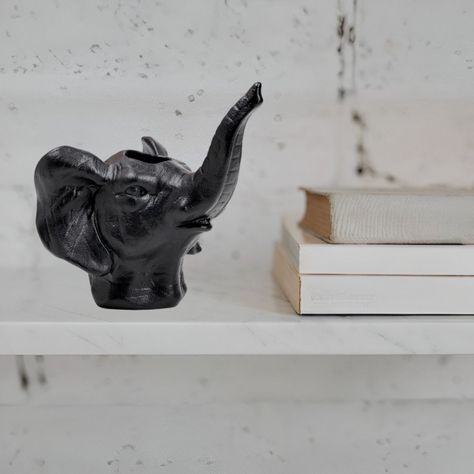 Maceta Cerámica Elefante Negro Decoración Jhn-8