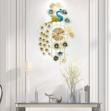 Reloj Pared Pavo Real Decorativo Colgante Silencioso Jhn-6