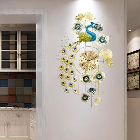 Reloj Pared Pavo Real Decorativo Colgante Silencioso Jhn-8