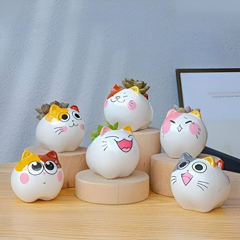 Set 2 Macetas Gatito Dibujo Animado Decoracion Hogar Lau-3