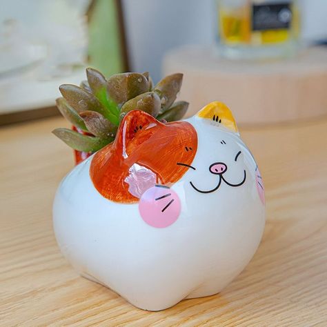 Set 2 Macetas Gatito Dibujo Animado Decoracion Hogar Lau-4